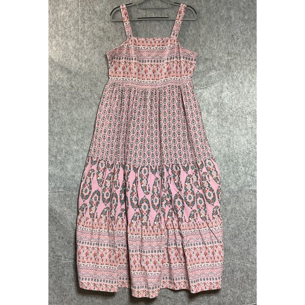 Knox Rose Dress Womens Large Pink Paisley Pockets Boho Tiered Maxi Sundress